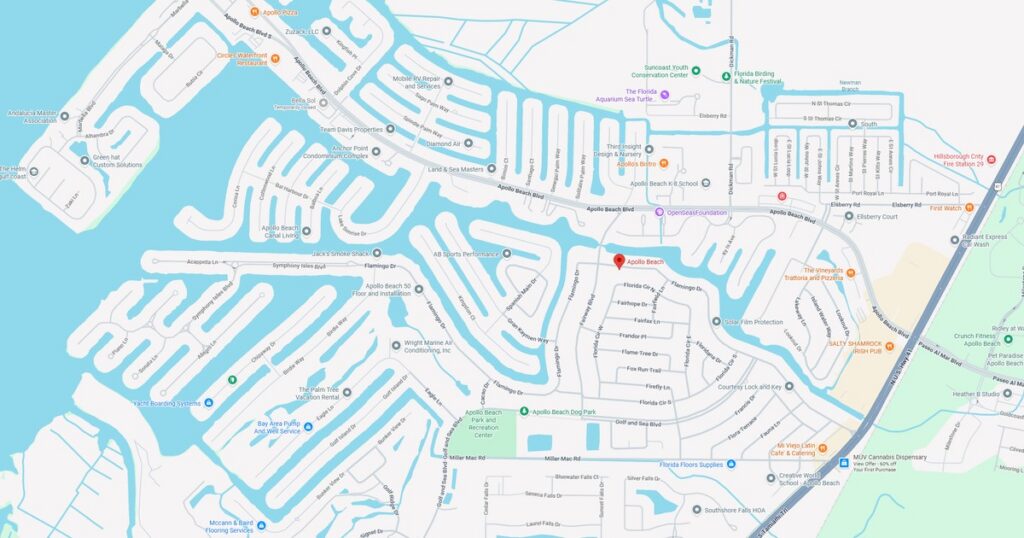 Detailed marina and dock layout with boat slips and water access.