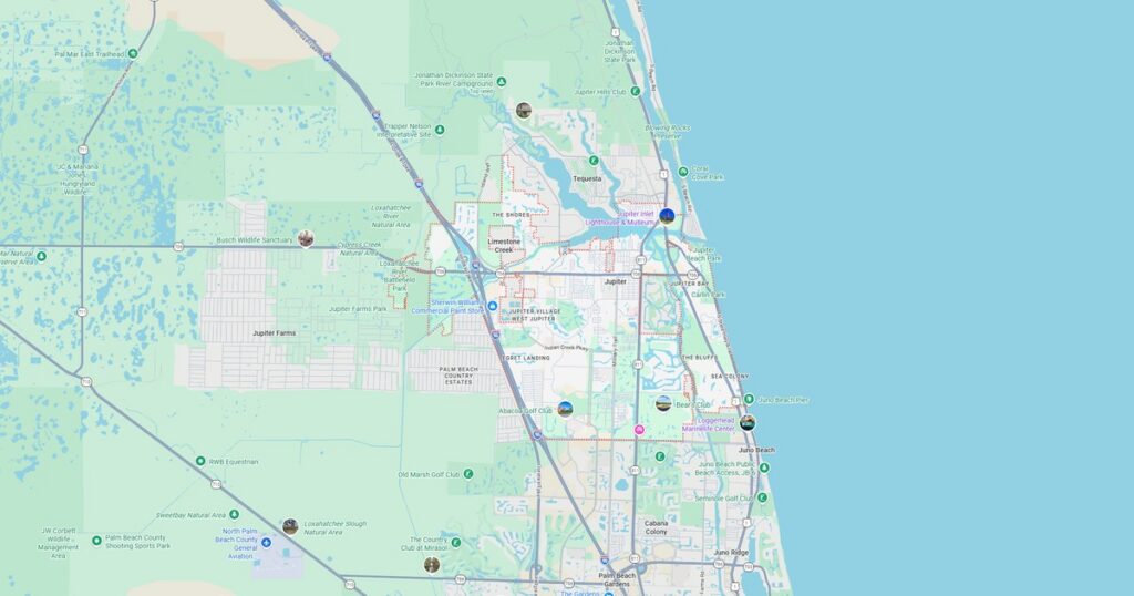 Detailed map showing Miami Beach, nearby neighborhoods, roads, parks, and the coastline along the Atlantic Ocean.
