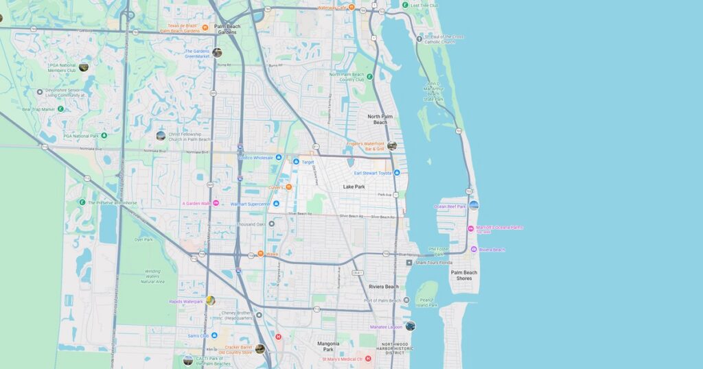 Detailed map of North Miami Beach showing streets, parks, and landmarks in the area.